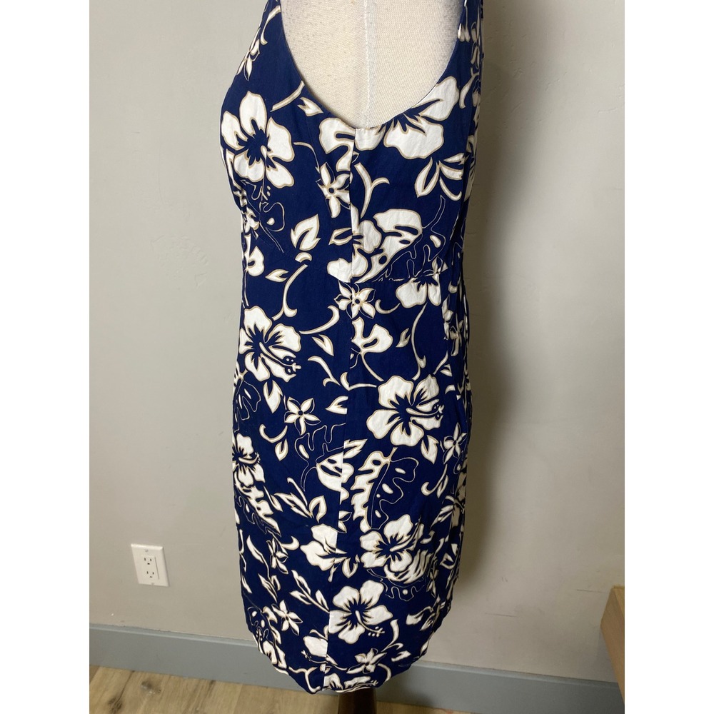 Hilo Hattie Vintage 90s Hawaiian Floral Sheath Dress Navy Blue Size 8 Made in HI - Picture 6 of 7